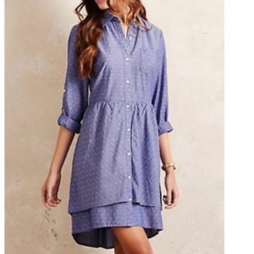 Anthropologie Blue Button-Down Dress